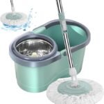 Rotating Mop Microfiber مع دلو من الفولاذ – مسح، عصر، وتنظيف بلمسة واحدة.